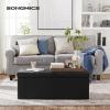 imageSONGMICS MAZIE Collection  15 Inches Ottoman with Storage Footstool Storage Ottoman with Metal Grommet Handles Load 660 lb for Dorm Living Room Bedroom Synthetic Leather Black ULSF30BBlack