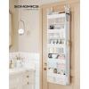 imageSONGMICS Over The Door Organizer Hanging Door Organizer with 5 Large Pockets 5Tier Fabric Storage Transparent Nylon Mesh Foldable Metal Hooks with Side Pouches Cloud White URDH007W01Cloud White