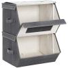 imageSONGMICS Stackable Storage Bins Set of 2 Storage Boxes with Lids and Front Windows NonWoven Fabric Closet Organizers with Magnetic Closures Side Handles Dark Gray URPLB02GDark Gray