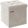 imageSONGMICS Storage Ottoman Foldable Small Ottoman Foot Rest 122 x 161 Inches Foot Stool Load up to 286 lb for Living Room Bedroom Dorm Jelly Pink ULSF200R01Cream White