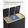 imageSONGMICS Trash Can 3 x 48 Gallon Garbage Can 144 Gallon Recycle Bin with SoftClose Lids Pedals and Inner Buckets for Kitchen Stainless Steel Black ULTB154B01Black