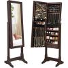 imageSONGMICS Jewelry Cabinet with 6 LED Lights Lockable Mirrored Jewelry Armoire Organizer 2 Drawers Brown UJJC94KEspresso