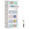 imageSONGMICS Kids Shoe Rack with Doors 6Slot Stackable Storage Organizer Plastic Wardrobe Toys Books Clothes 122 x 169 x 413 Inches Cloud White ULPC904W01Cloud White