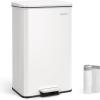 imageSONGMICS Kitchen Trash Can 105 Gallon 40 L Garbage Can Large Step Trash Bin with Lid Stainless Steel Soft Close 15 Trash Bags Included Silver ULTB540E40White