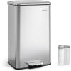 imageSONGMICS Kitchen Trash Can 105 Gallon 40 L Garbage Can Large Step Trash Bin with Lid Stainless Steel Soft Close 15 Trash Bags Included Silver ULTB540E40Silver