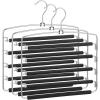 imageSONGMICS Pants Hangers Set of 3 5 Tiers NonSlip Skirt Hangers Space Saving Pants Organizers for Closet Silver and Black UCRI041BK3 Packs with 5Tiers