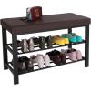 imageSONGMICS Shoe Bench 3Tier Shoe Rack for Entryway Storage Organizer with Foam Padded Seat Faux Leather Metal Frame for Living Room Hallway 122 x 319 x 193 Inches Black ULBS58HBrown