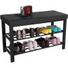 imageSONGMICS Shoe Bench 3Tier Shoe Rack for Entryway Storage Organizer with Foam Padded Seat Faux Leather Metal Frame for Living Room Hallway 122 x 319 x 193 Inches Black ULBS58HBlack