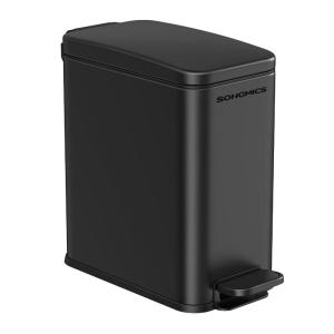imageSONGMICS Bathroom Trash Can 13 Gallon 5 L Small Trash Bin with Lid Slim for Small Spaces Stainless Steel Garbage Can Soft Close White ULTB560W05Black