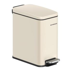imageSONGMICS Bathroom Trash Can 13 Gallon 5 L Small Trash Bin with Lid Slim for Small Spaces Stainless Steel Garbage Can Soft Close White ULTB560W05Sand Beige