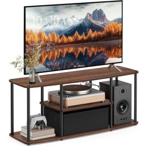 imageSONGMICS HOME Superfast Toolless Assembly TV Stand for TVs up to 50 Inches TV Cabinet Unit Media Center Table Living Room 43 x 14 x 18 Inches Shelves Natural Walnut and Ink Black ULTV500K01Natural Walnut  Ink Black
