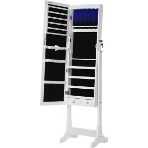 imageSONGMICS Jewelry Cabinet with 6 LED Lights Lockable Mirrored Jewelry Armoire Organizer 2 Drawers Brown UJJC94KWhite