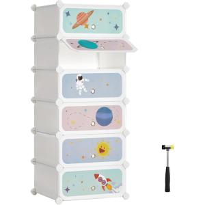 imageSONGMICS Kids Shoe Rack with Doors 6Slot Stackable Storage Organizer Plastic Wardrobe Toys Books Clothes 122 x 169 x 413 Inches Cloud White ULPC904W01Cloud White