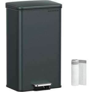 imageSONGMICS Kitchen Trash Can 105 Gallon 40 L Garbage Can Large Step Trash Bin with Lid Stainless Steel Soft Close 15 Trash Bags Included Silver ULTB540E40Charcoal Gray