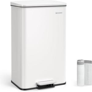 imageSONGMICS Kitchen Trash Can 105 Gallon 40 L Garbage Can Large Step Trash Bin with Lid Stainless Steel Soft Close 15 Trash Bags Included Silver ULTB540E40White