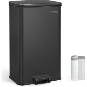 imageSONGMICS Kitchen Trash Can 105 Gallon 40 L Garbage Can Large Step Trash Bin with Lid Stainless Steel Soft Close 15 Trash Bags Included Silver ULTB540E40Black