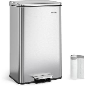 imageSONGMICS Kitchen Trash Can 105 Gallon 40 L Garbage Can Large Step Trash Bin with Lid Stainless Steel Soft Close 15 Trash Bags Included Silver ULTB540E40Silver