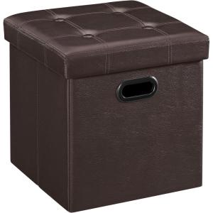 imageSONGMICS MAZIE Collection  15 Inches Ottoman with Storage Footstool Storage Ottoman with Metal Grommet Handles Load 660 lb for Dorm Living Room Bedroom Synthetic Leather Black ULSF30BBrown