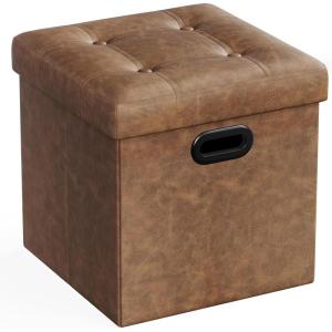 imageSONGMICS MAZIE Collection  15 Inches Ottoman with Storage Footstool Storage Ottoman with Metal Grommet Handles Load 660 lb for Dorm Living Room Bedroom Synthetic Leather Black ULSF30BCoffee Brown