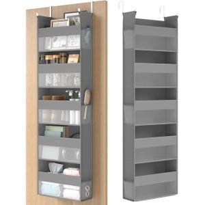imageSONGMICS Over The Door Organizer Hanging Door Organizer with 5 Large Pockets 5Tier Fabric Storage Transparent Nylon Mesh Foldable Metal Hooks with Side Pouches Cloud White URDH007W01Dove Gray