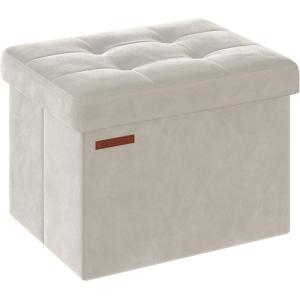 imageSONGMICS Storage Ottoman Foldable Small Ottoman Foot Rest 122 x 161 Inches Foot Stool Load up to 286 lb for Living Room Bedroom Dorm Jelly Pink ULSF200R01Cream White