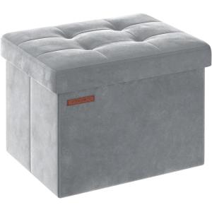 imageSONGMICS Storage Ottoman Foldable Small Ottoman Foot Rest 122 x 161 Inches Foot Stool Load up to 286 lb for Living Room Bedroom Dorm Jelly Pink ULSF200R01Dove Gray