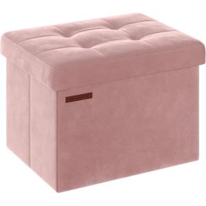imageSONGMICS Storage Ottoman Foldable Small Ottoman Foot Rest 122 x 161 Inches Foot Stool Load up to 286 lb for Living Room Bedroom Dorm Jelly Pink ULSF200R01Jelly Pink