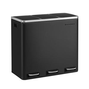 imageSONGMICS Trash Can 3 x 48 Gallon Garbage Can 144 Gallon Recycle Bin with SoftClose Lids Pedals and Inner Buckets for Kitchen Stainless Steel Black ULTB154B01Black