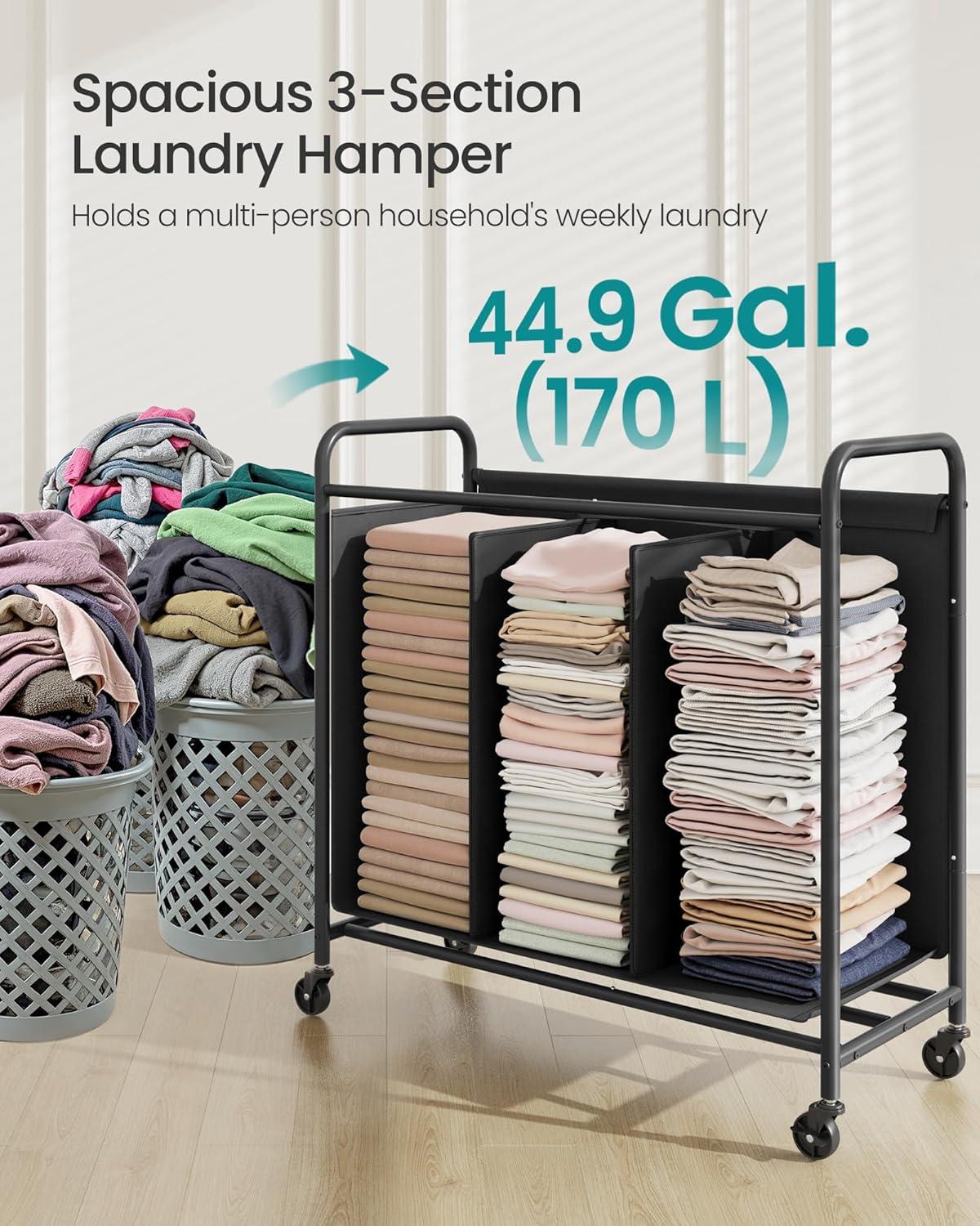 imageSONGMICS 4Section Laundry Sorter Laundry Hamper with Wheels Rolling Clothes Hamper Cart with Large Capacity and Removable Bags for Laundry Room Bedroom Bathroom Ink Black URLS460B01Ink Black