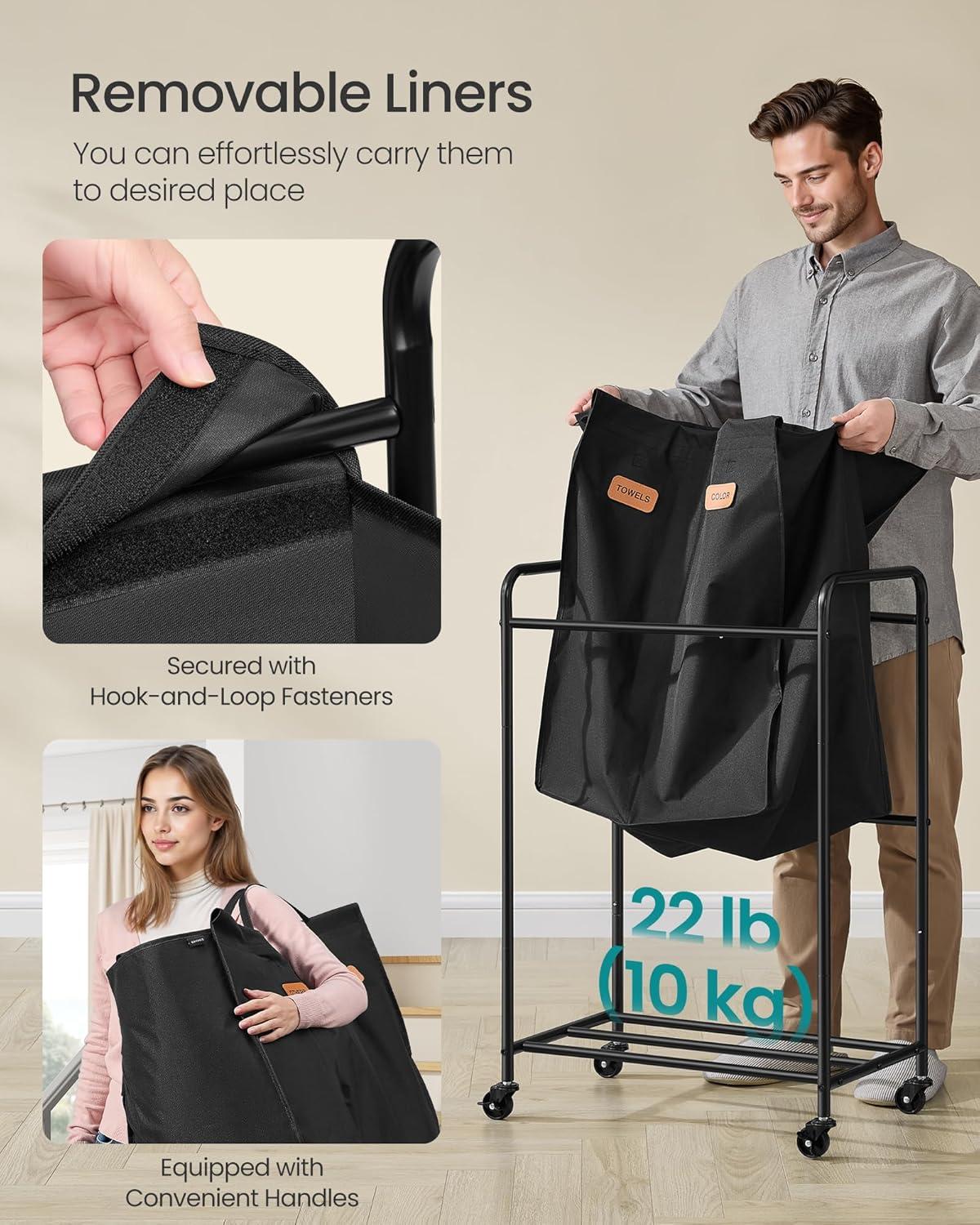 imageSONGMICS 4Section Laundry Sorter Laundry Hamper with Wheels Rolling Clothes Hamper Cart with Large Capacity and Removable Bags for Laundry Room Bedroom Bathroom Ink Black URLS460B01Ink Black