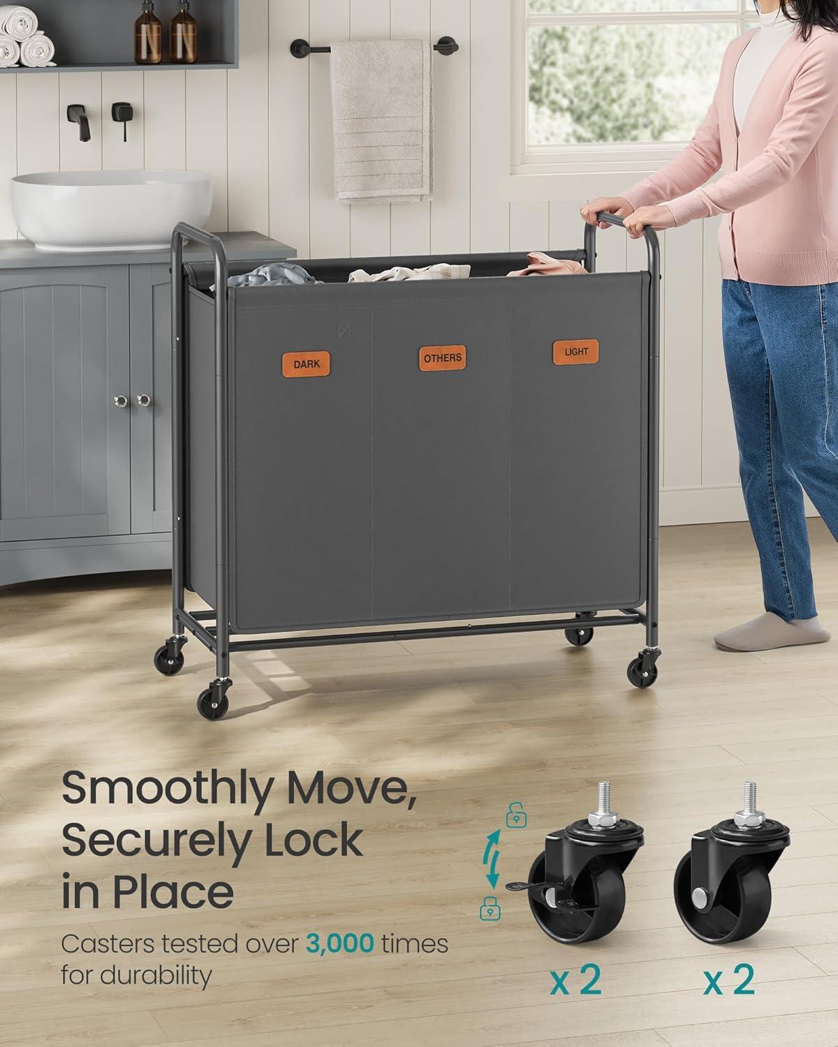 imageSONGMICS 4Section Laundry Sorter Laundry Hamper with Wheels Rolling Clothes Hamper Cart with Large Capacity and Removable Bags for Laundry Room Bedroom Bathroom Ink Black URLS460B01Slate Gray