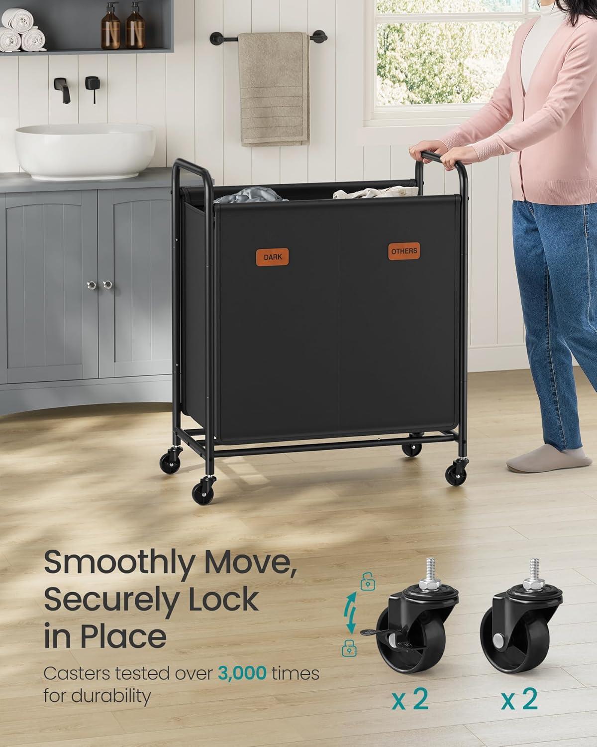 imageSONGMICS 4Section Laundry Sorter Laundry Hamper with Wheels Rolling Clothes Hamper Cart with Large Capacity and Removable Bags for Laundry Room Bedroom Bathroom Ink Black URLS460B01Ink Black