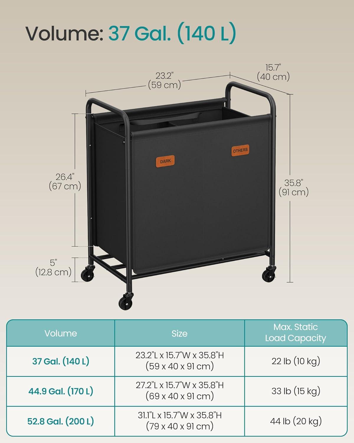 imageSONGMICS 4Section Laundry Sorter Laundry Hamper with Wheels Rolling Clothes Hamper Cart with Large Capacity and Removable Bags for Laundry Room Bedroom Bathroom Ink Black URLS460B01Ink Black