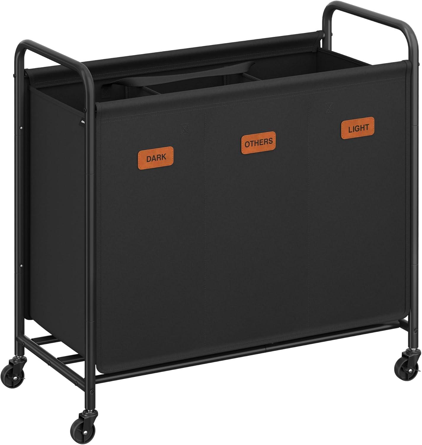 imageSONGMICS 4Section Laundry Sorter Laundry Hamper with Wheels Rolling Clothes Hamper Cart with Large Capacity and Removable Bags for Laundry Room Bedroom Bathroom Ink Black URLS460B01Ink Black