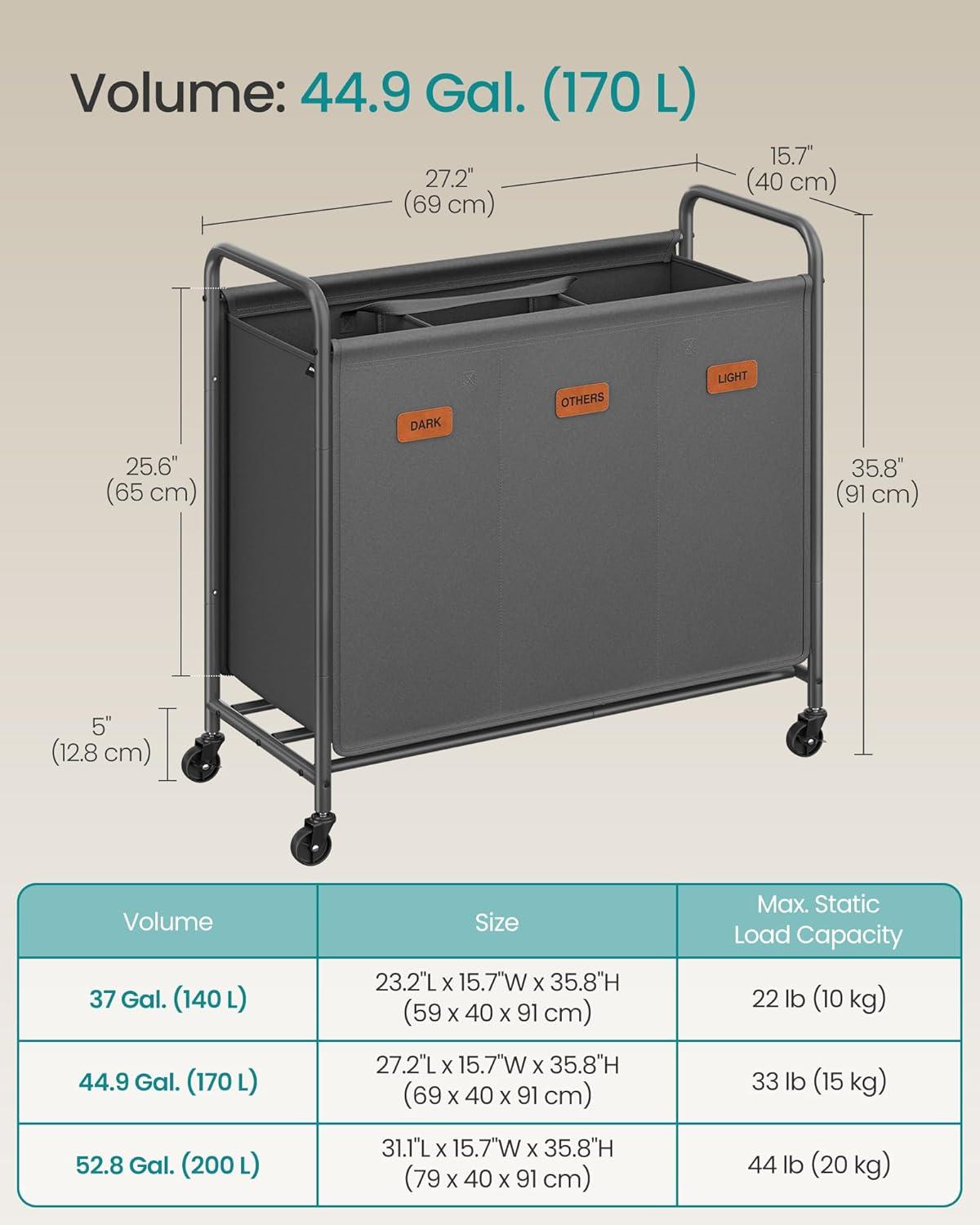 imageSONGMICS 4Section Laundry Sorter Laundry Hamper with Wheels Rolling Clothes Hamper Cart with Large Capacity and Removable Bags for Laundry Room Bedroom Bathroom Ink Black URLS460B01Slate Gray