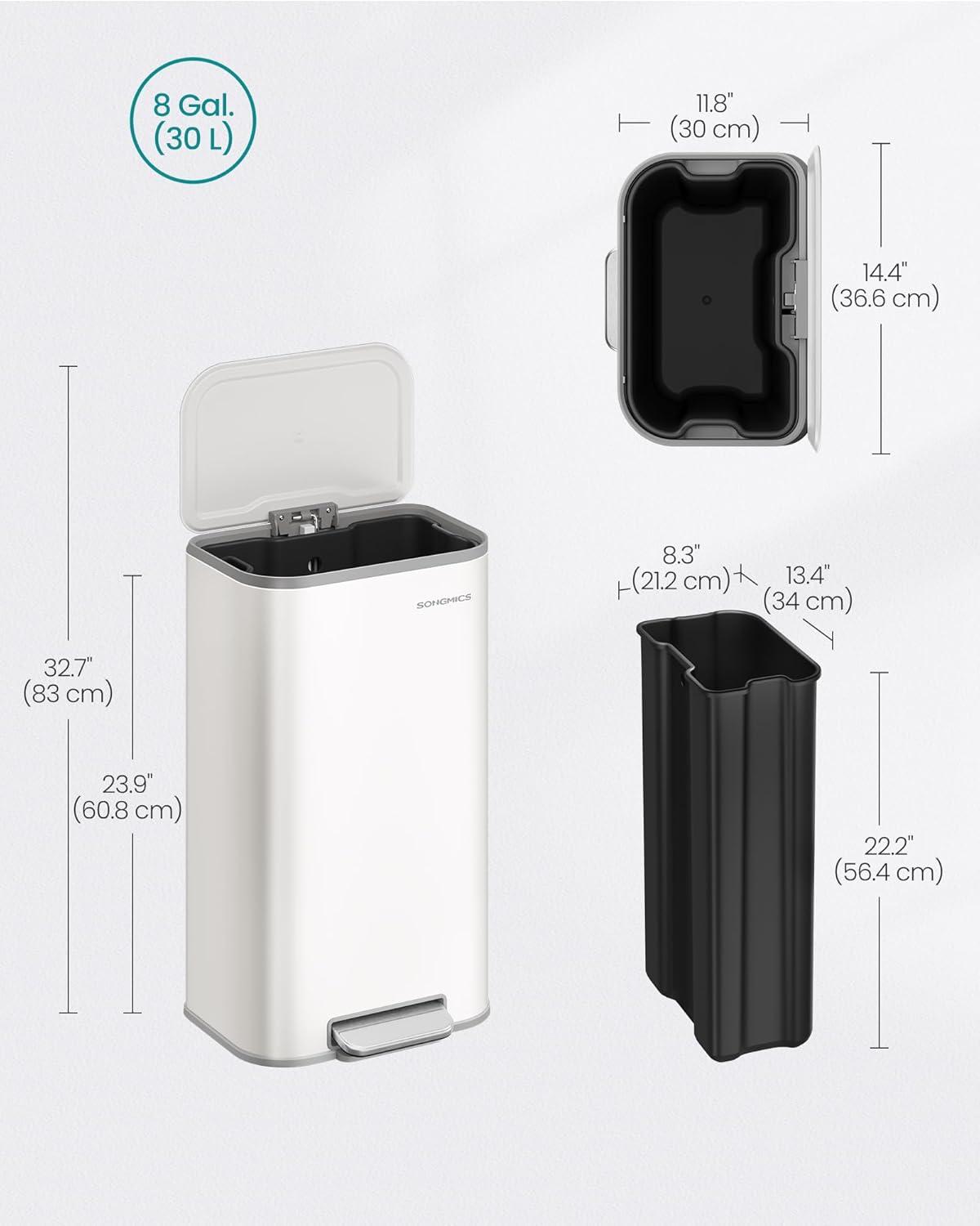 imageSONGMICS Kitchen Trash Can 13Gallon 50 L Garbage Can with Lid Stainless Steel Soft Close and Stays Open Inner Bucket Wide NonSlip Pedal Ink Black ULTB547B01Cloud White