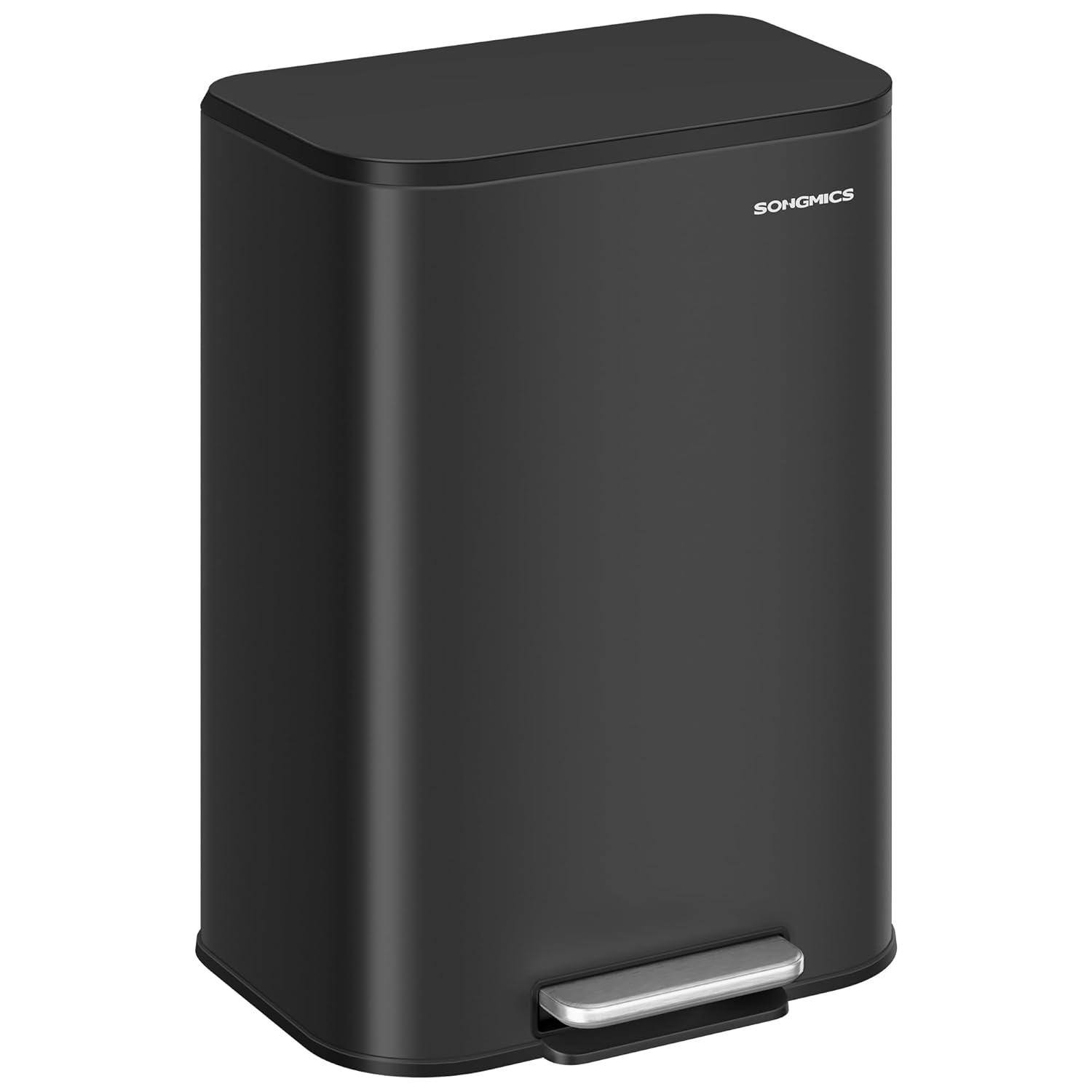 imageSONGMICS Kitchen Trash Can 13Gallon 50 L Garbage Can with Lid Stainless Steel Soft Close and Stays Open Inner Bucket Wide NonSlip Pedal Ink Black ULTB547B01Ink Black
