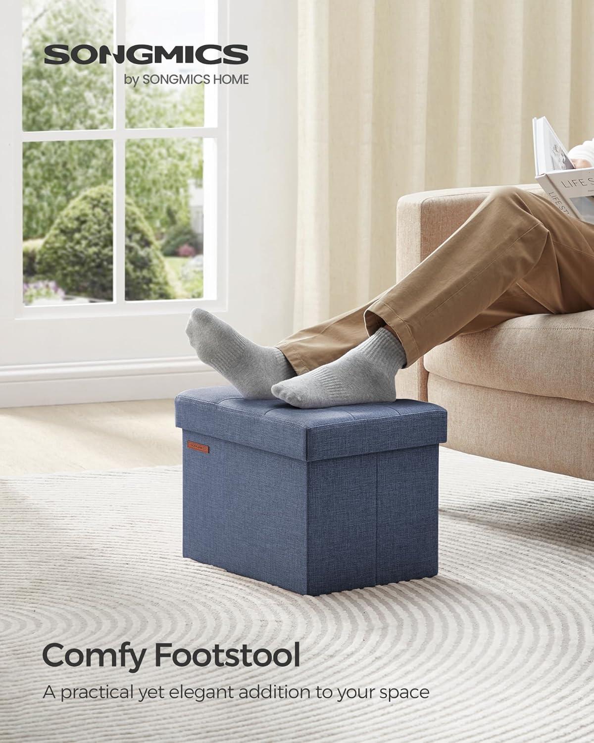 imageSONGMICS MAZIE Collection  Small Folding Storage Ottoman Foot Rest Stool 122 x 161 x 122 Inches 286 lb Load Capacity for Living Room Bedroom Home Office Dorm Light Taupe ULSF102K01Light Denim Blue