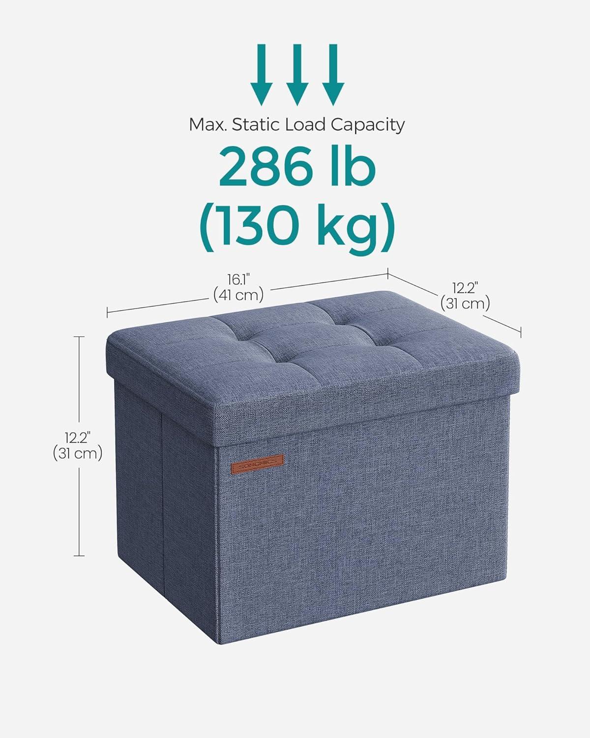 imageSONGMICS MAZIE Collection  Small Folding Storage Ottoman Foot Rest Stool 122 x 161 x 122 Inches 286 lb Load Capacity for Living Room Bedroom Home Office Dorm Light Taupe ULSF102K01Light Denim Blue