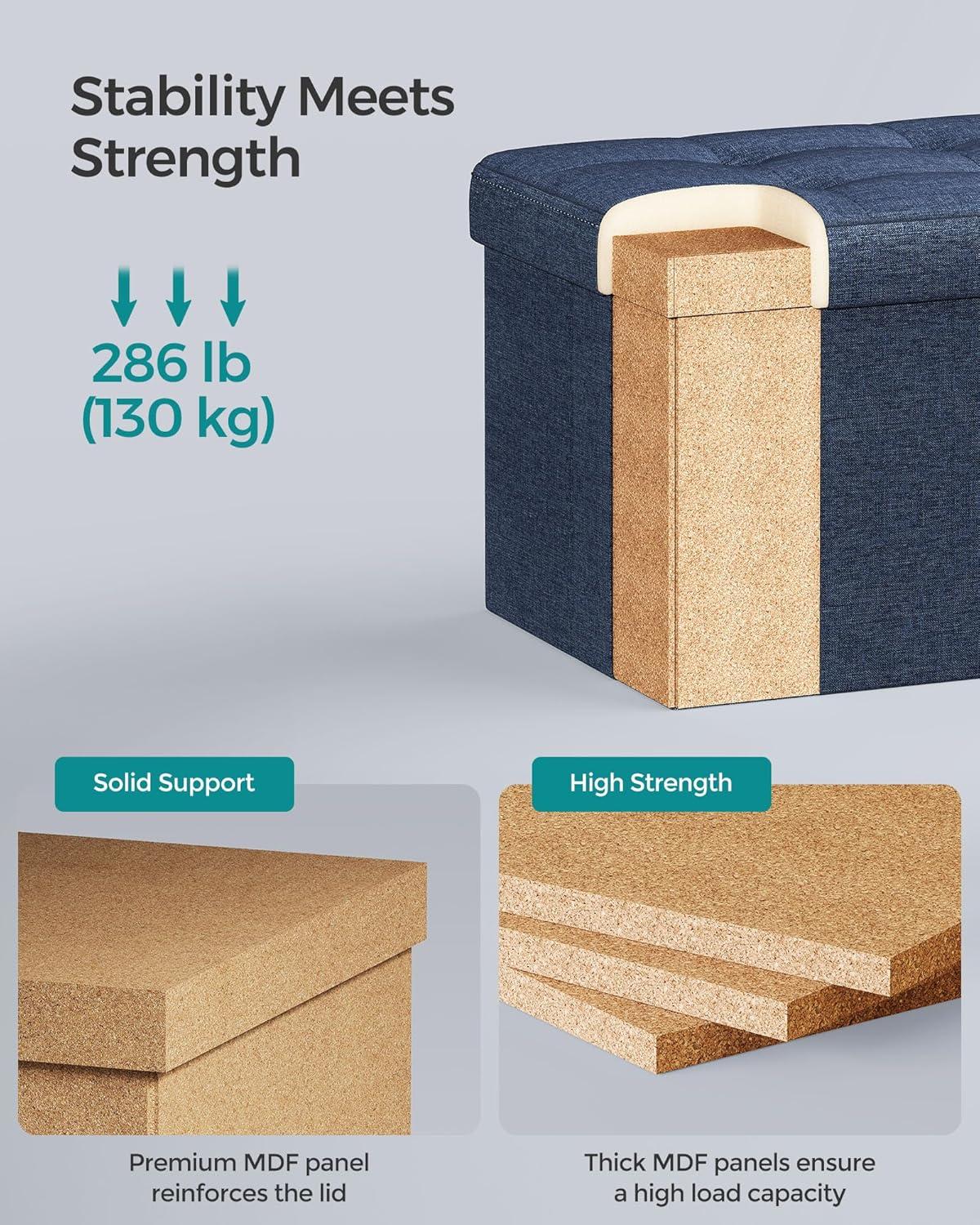 imageSONGMICS MAZIE Collection  Small Folding Storage Ottoman Foot Rest Stool 122 x 161 x 122 Inches 286 lb Load Capacity for Living Room Bedroom Home Office Dorm Light Taupe ULSF102K01Midnight Blue