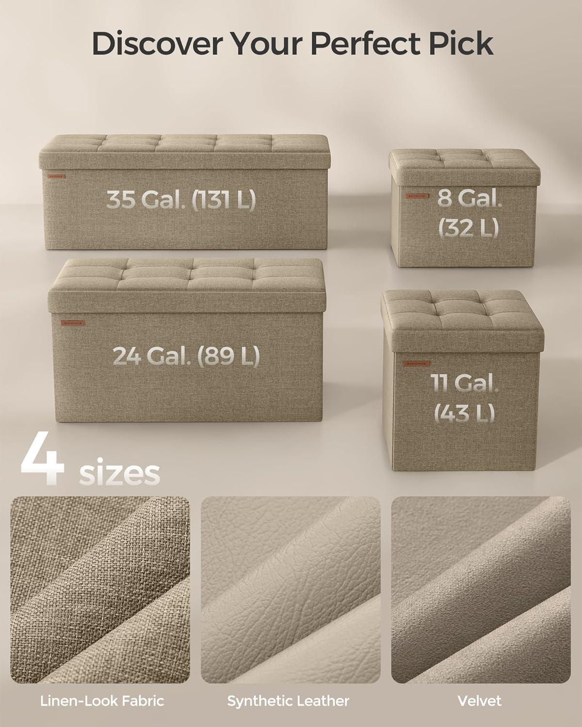 imageSONGMICS MAZIE Collection  Small Folding Storage Ottoman Foot Rest Stool 122 x 161 x 122 Inches 286 lb Load Capacity for Living Room Bedroom Home Office Dorm Light Taupe ULSF102K01Light Taupe
