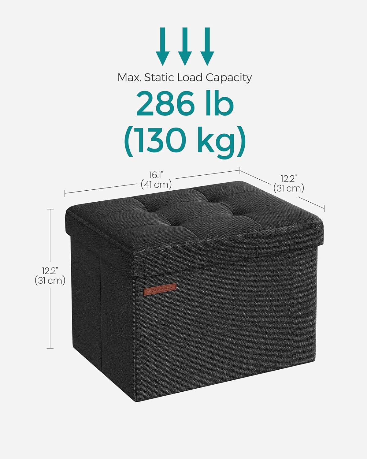 imageSONGMICS MAZIE Collection  Small Folding Storage Ottoman Foot Rest Stool 122 x 161 x 122 Inches 286 lb Load Capacity for Living Room Bedroom Home Office Dorm Light Taupe ULSF102K01Ink Black