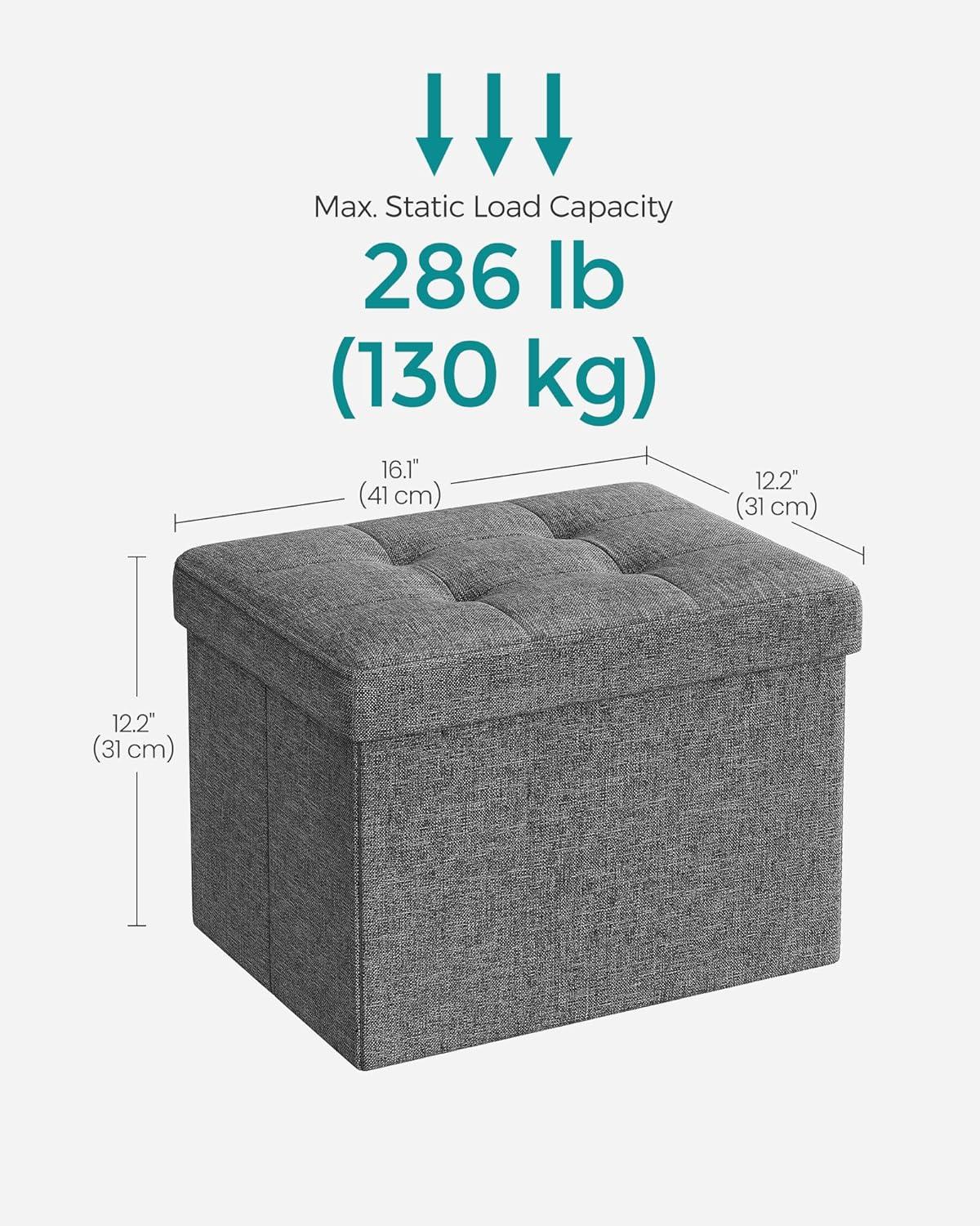imageSONGMICS MAZIE Collection  Small Folding Storage Ottoman Foot Rest Stool 122 x 161 x 122 Inches 286 lb Load Capacity for Living Room Bedroom Home Office Dorm Light Taupe ULSF102K01Dark Gray
