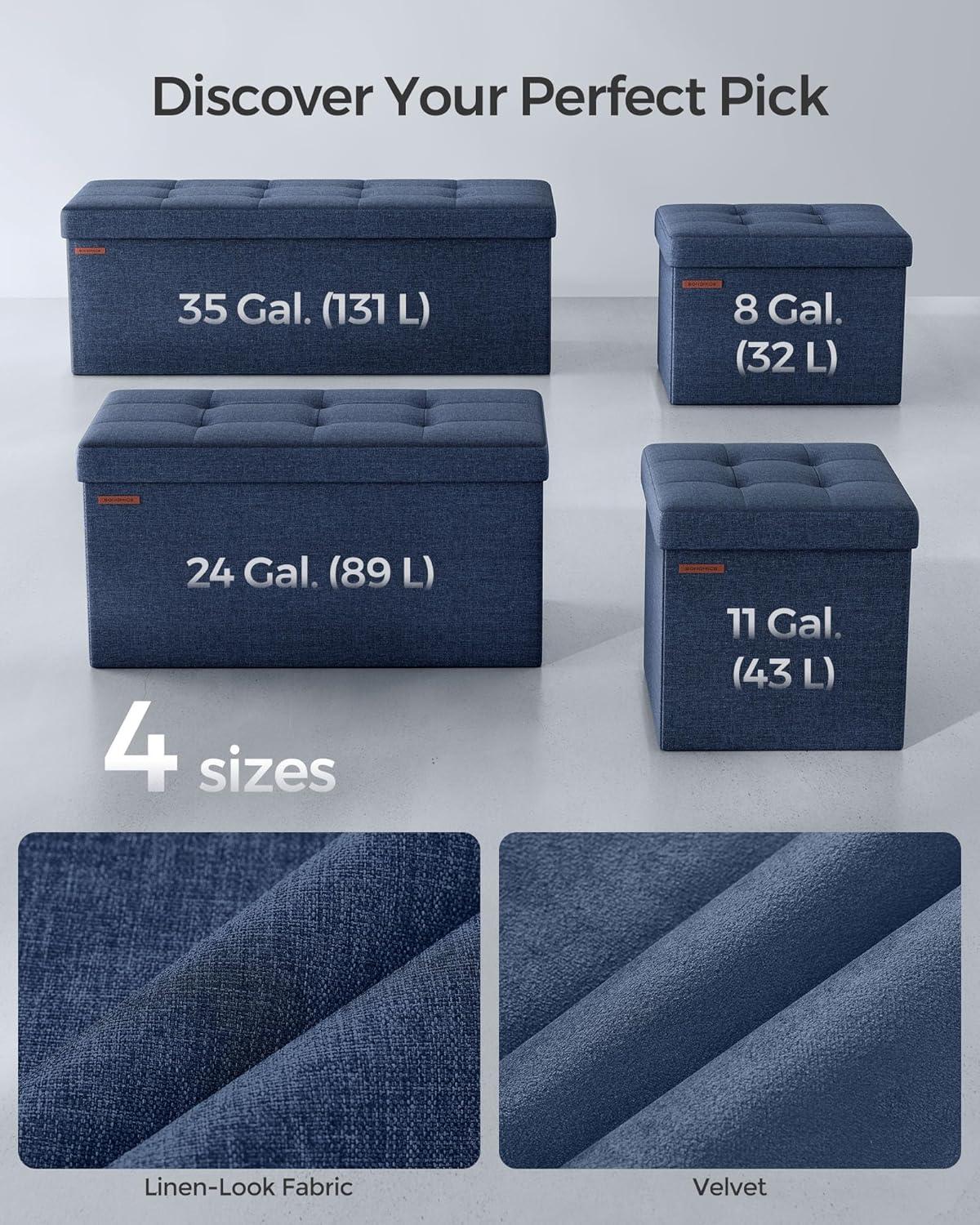 imageSONGMICS MAZIE Collection  Small Folding Storage Ottoman Foot Rest Stool 122 x 161 x 122 Inches 286 lb Load Capacity for Living Room Bedroom Home Office Dorm Light Taupe ULSF102K01Midnight Blue