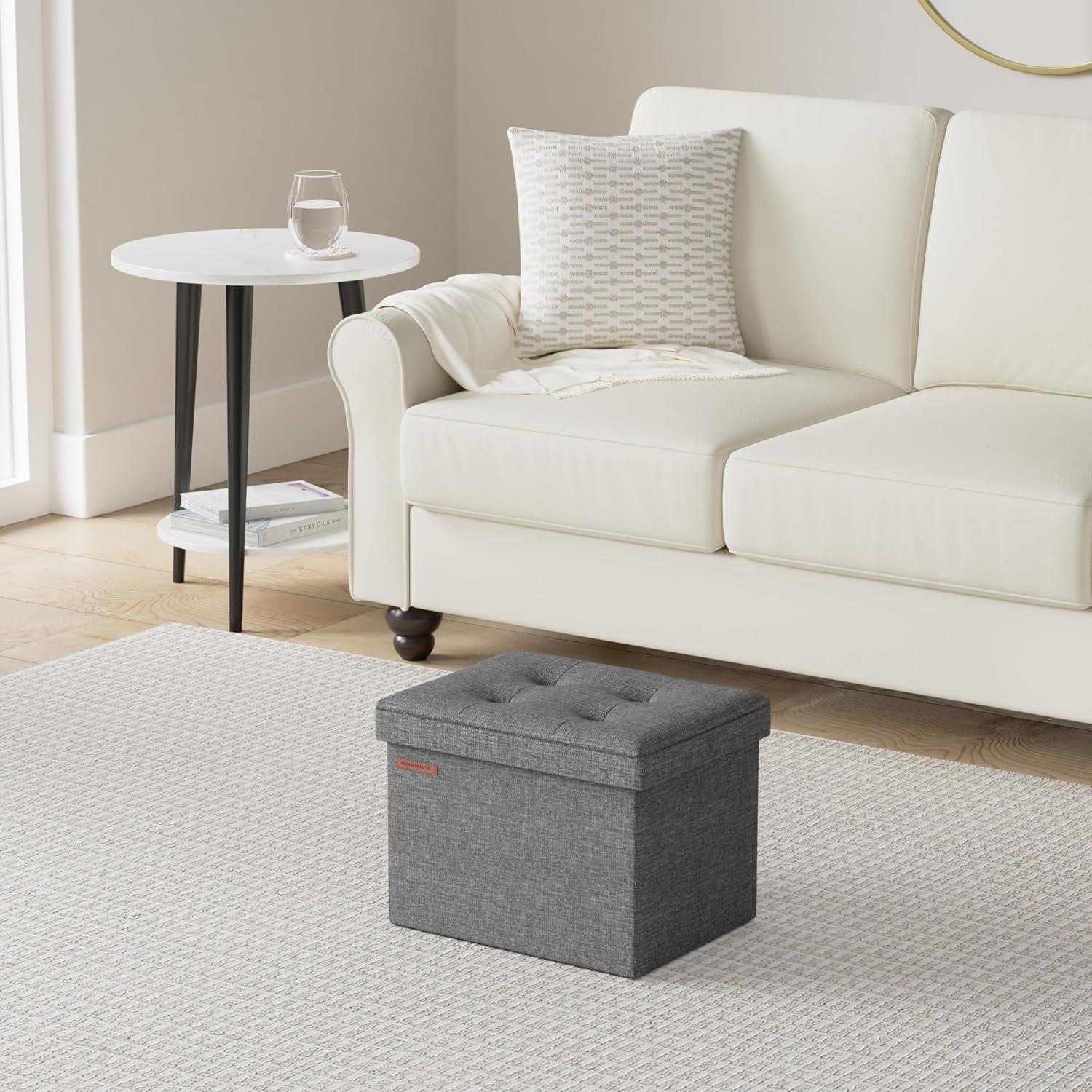imageSONGMICS MAZIE Collection  Small Folding Storage Ottoman Foot Rest Stool 122 x 161 x 122 Inches 286 lb Load Capacity for Living Room Bedroom Home Office Dorm Light Taupe ULSF102K01Dark Gray