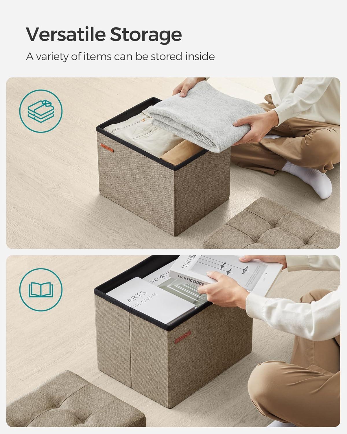 imageSONGMICS MAZIE Collection  Small Folding Storage Ottoman Foot Rest Stool 122 x 161 x 122 Inches 286 lb Load Capacity for Living Room Bedroom Home Office Dorm Light Taupe ULSF102K01Light Taupe
