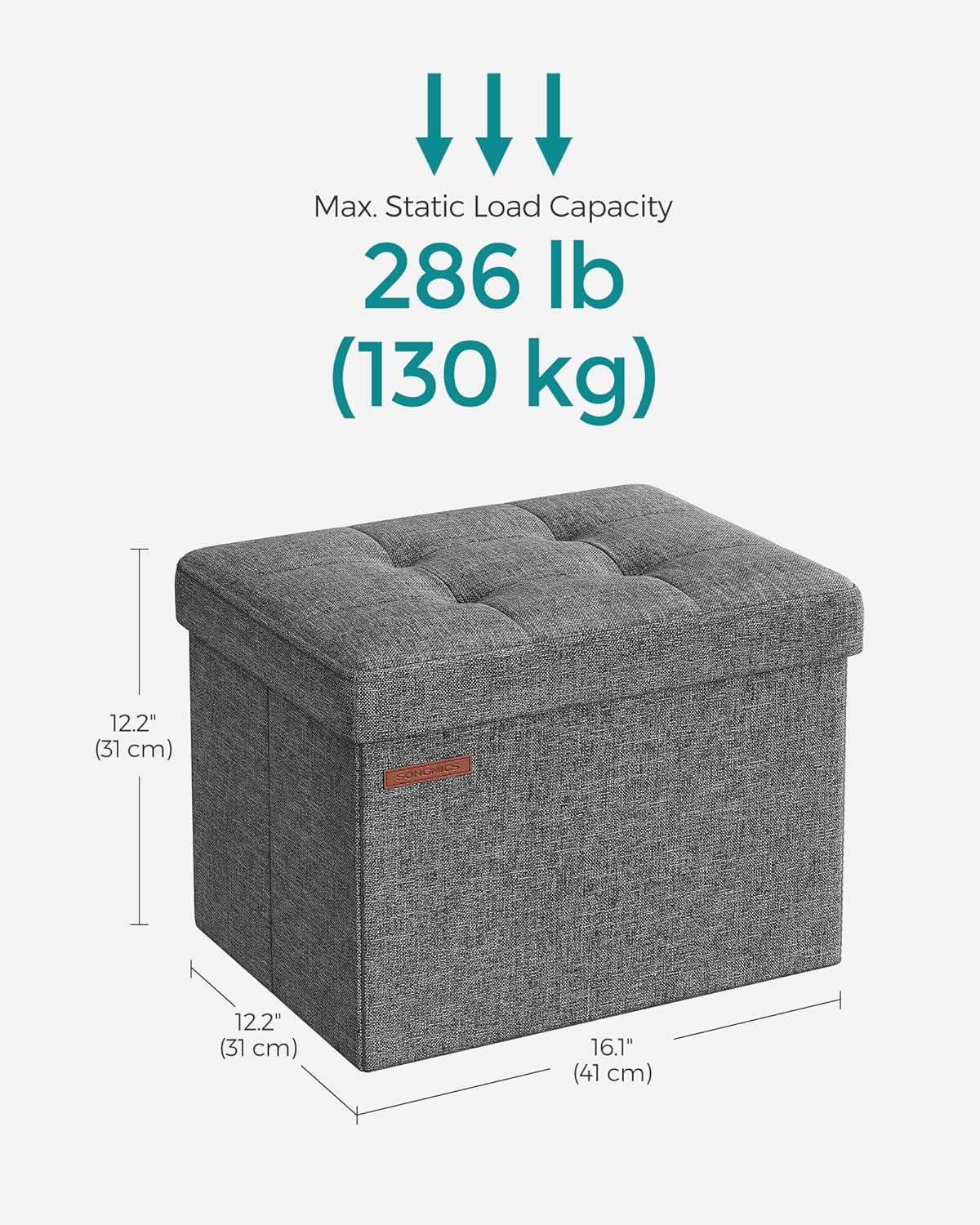 imageSONGMICS MAZIE Collection  Small Folding Storage Ottoman Foot Rest Stool 122 x 161 x 122 Inches 286 lb Load Capacity for Living Room Bedroom Home Office Dorm Light Taupe ULSF102K01Dark Gray