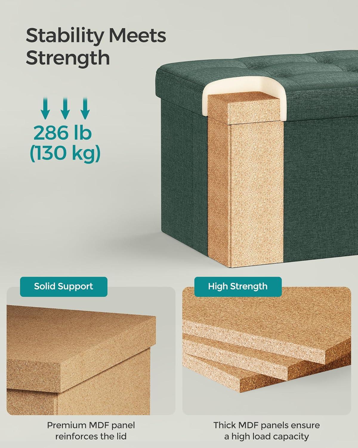 imageSONGMICS MAZIE Collection  Small Folding Storage Ottoman Foot Rest Stool 122 x 161 x 122 Inches 286 lb Load Capacity for Living Room Bedroom Home Office Dorm Light Taupe ULSF102K01Retro Green