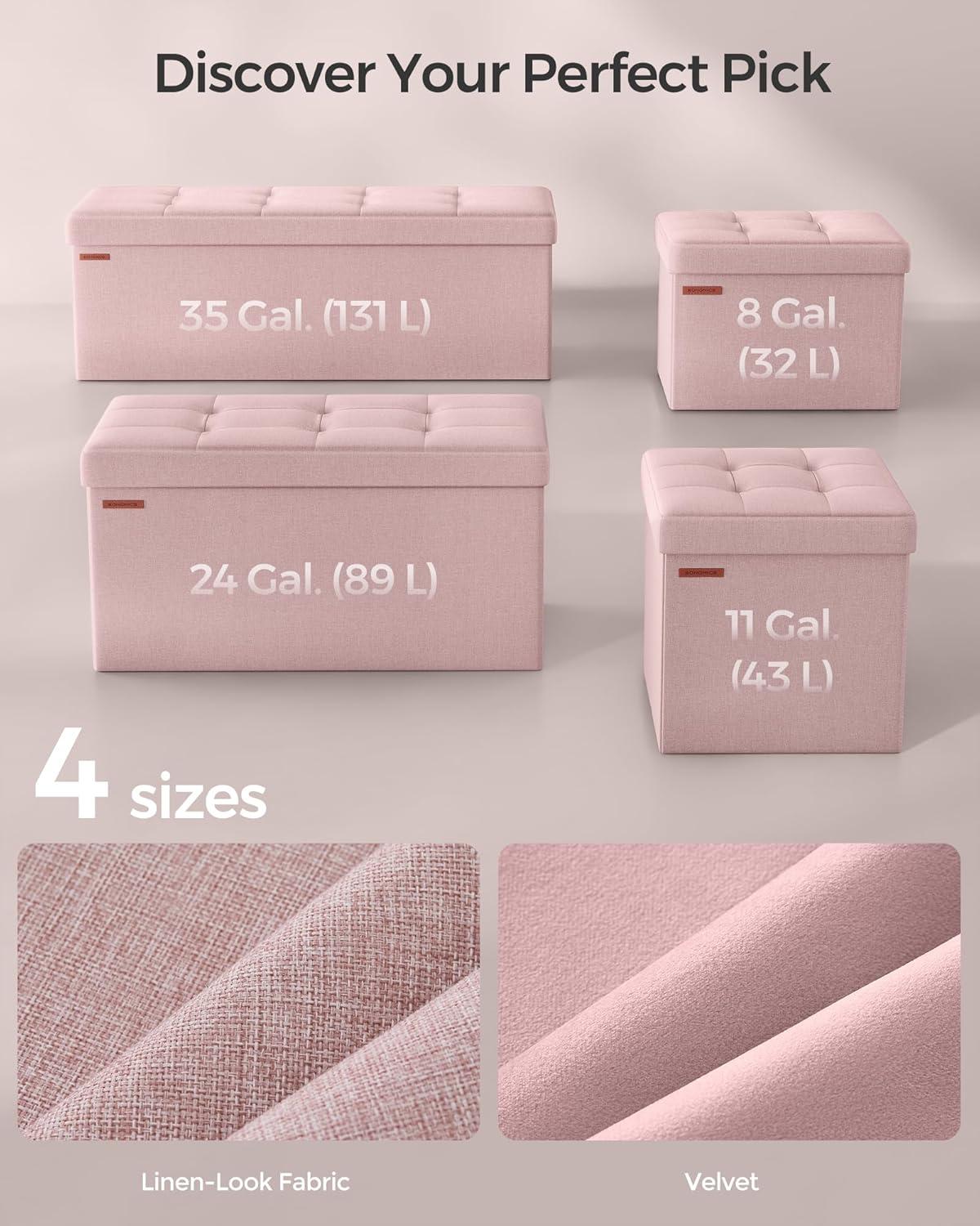 imageSONGMICS MAZIE Collection  Small Folding Storage Ottoman Foot Rest Stool 122 x 161 x 122 Inches 286 lb Load Capacity for Living Room Bedroom Home Office Dorm Light Taupe ULSF102K01Jelly Pink