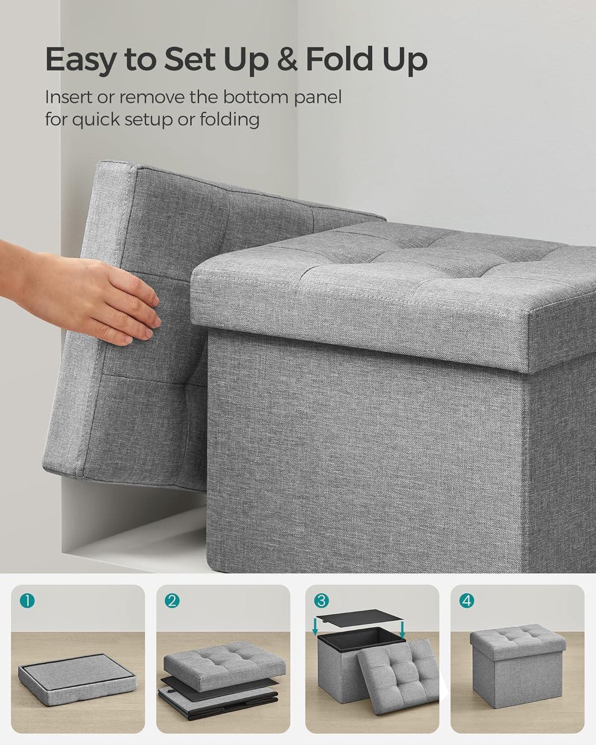 imageSONGMICS MAZIE Collection  Small Folding Storage Ottoman Foot Rest Stool 122 x 161 x 122 Inches 286 lb Load Capacity for Living Room Bedroom Home Office Dorm Light Taupe ULSF102K01Light Gray